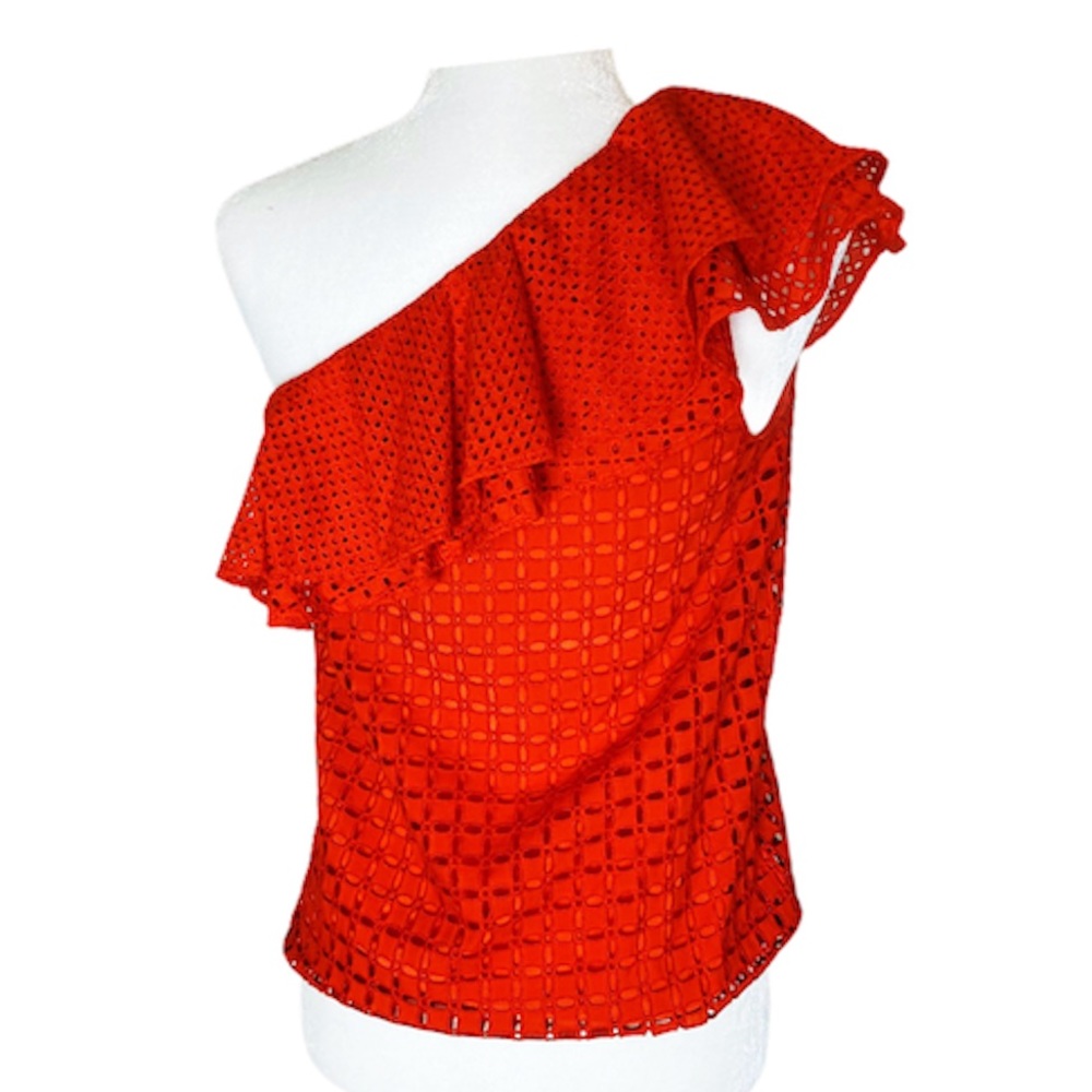 NWT J. CREW One-Shoulder Ruffle Eyelet Top  00